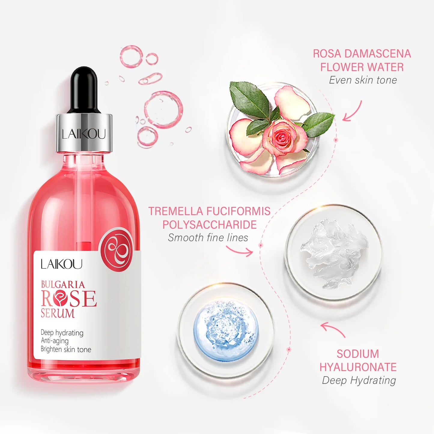 Sakura Face Serum Rose Essence Moisturizing Firming Brightening Fade Fine Lines Beauty Facial Skin Care Products 100Ml