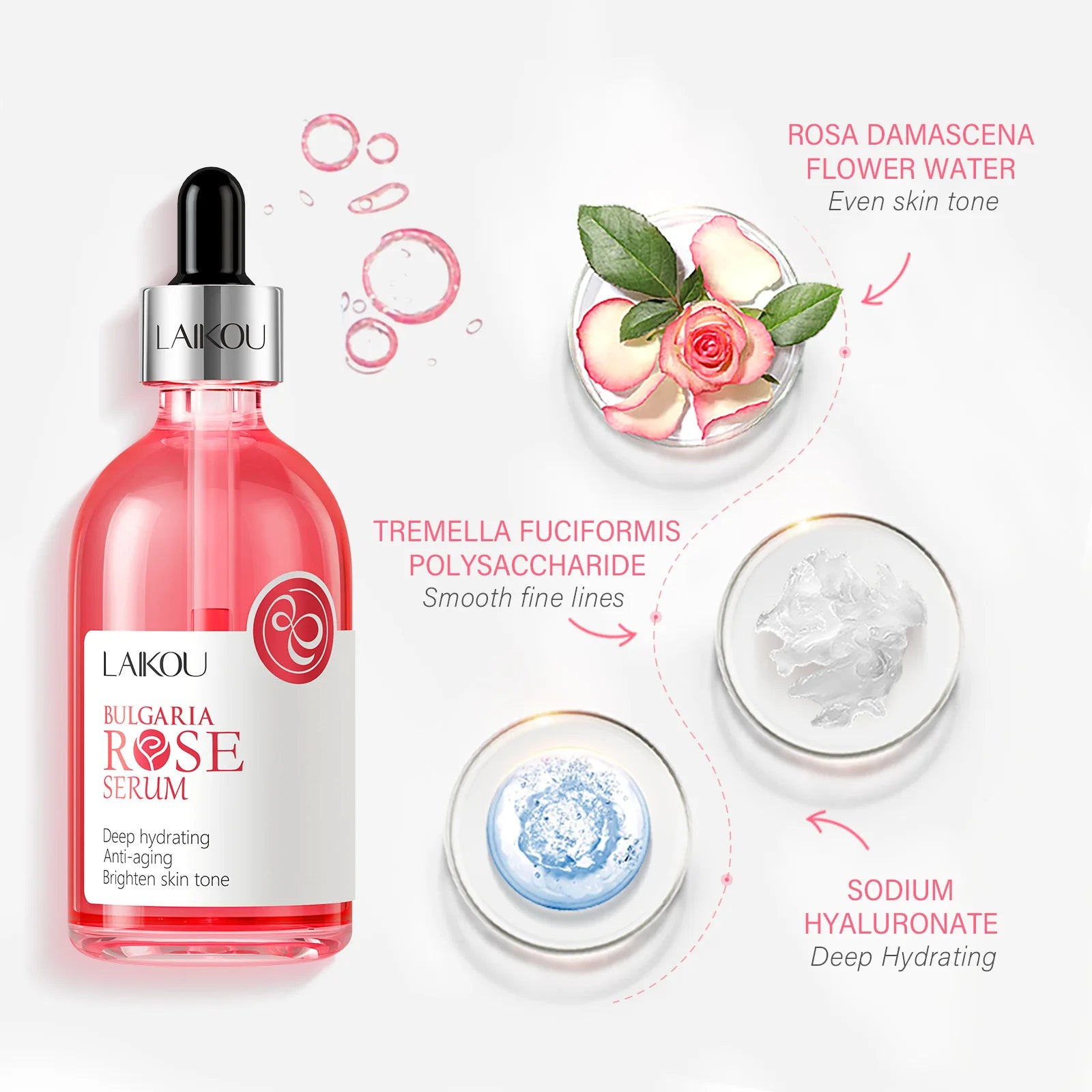 Sakura Face Serum Rose Essence Moisturizing Firming Brightening Fade Fine Lines Beauty Facial Skin Care Products 100Ml