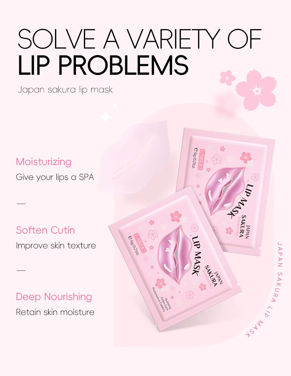 Cherry Blossom Lip Mask Moisturizing anti Wrinkle Nourishing Beauty Lips Moisturizer Lip Patches Gel Pads Skin Care